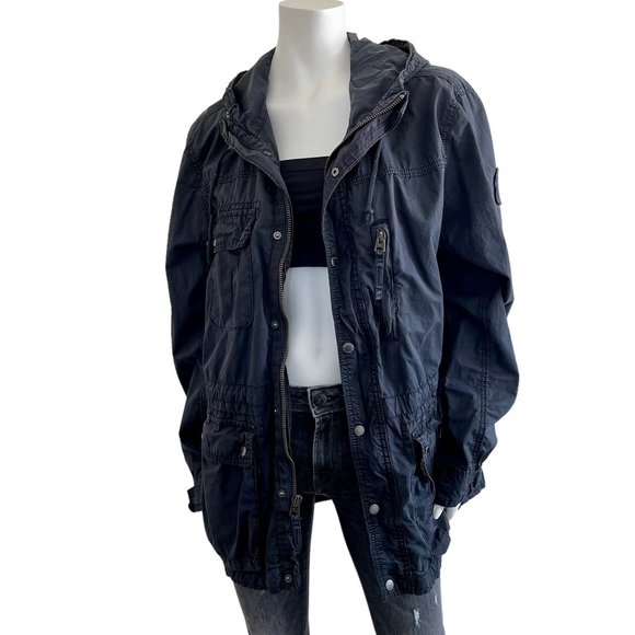 AMERICAN Eagle Oversized Cargo Utility Blue Military Spring Hooded Jacket - Picture 2 of 9